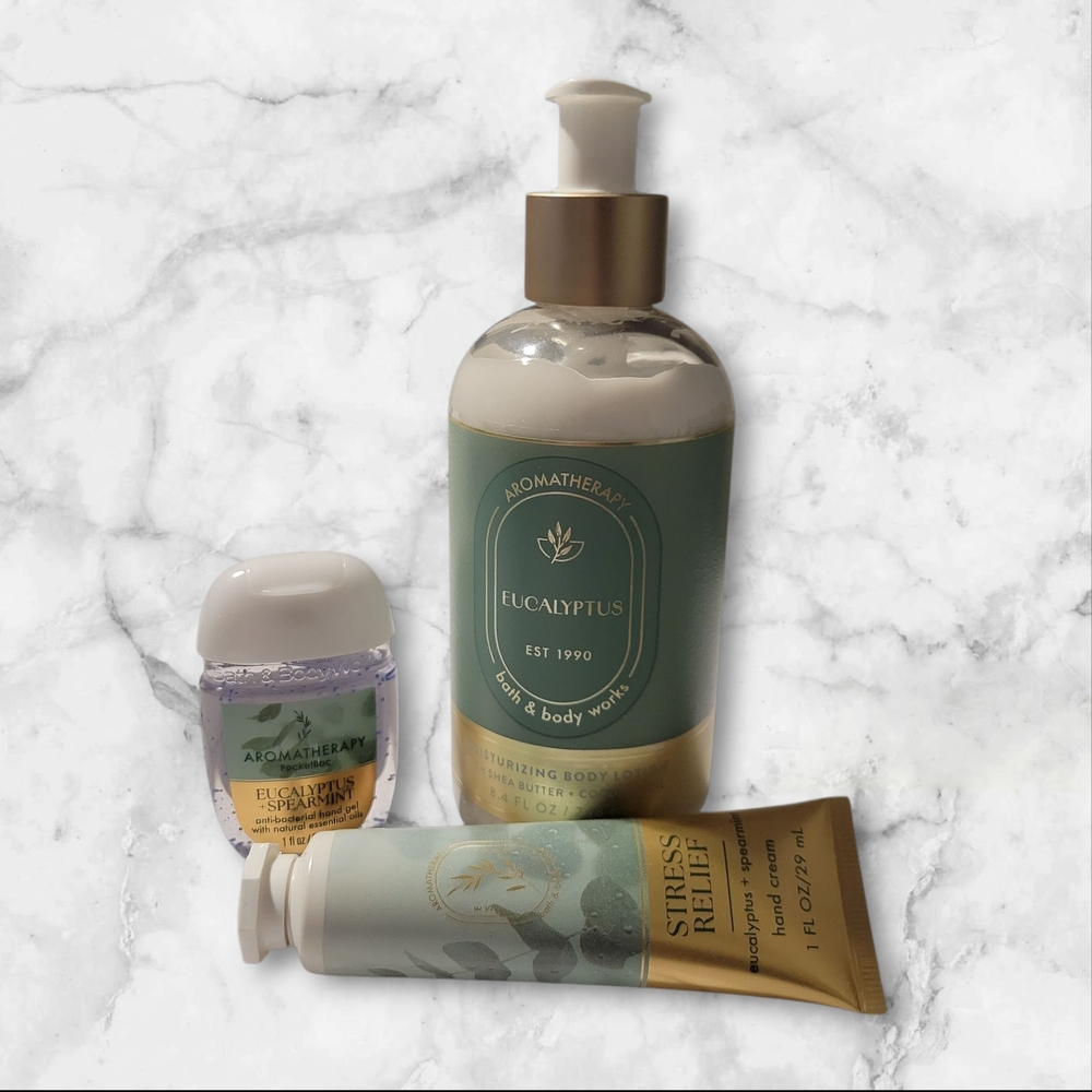 3pc Bath & Body Works Eucalyptus Spearmint Body Lotion, Hand Cream & Pocketbac